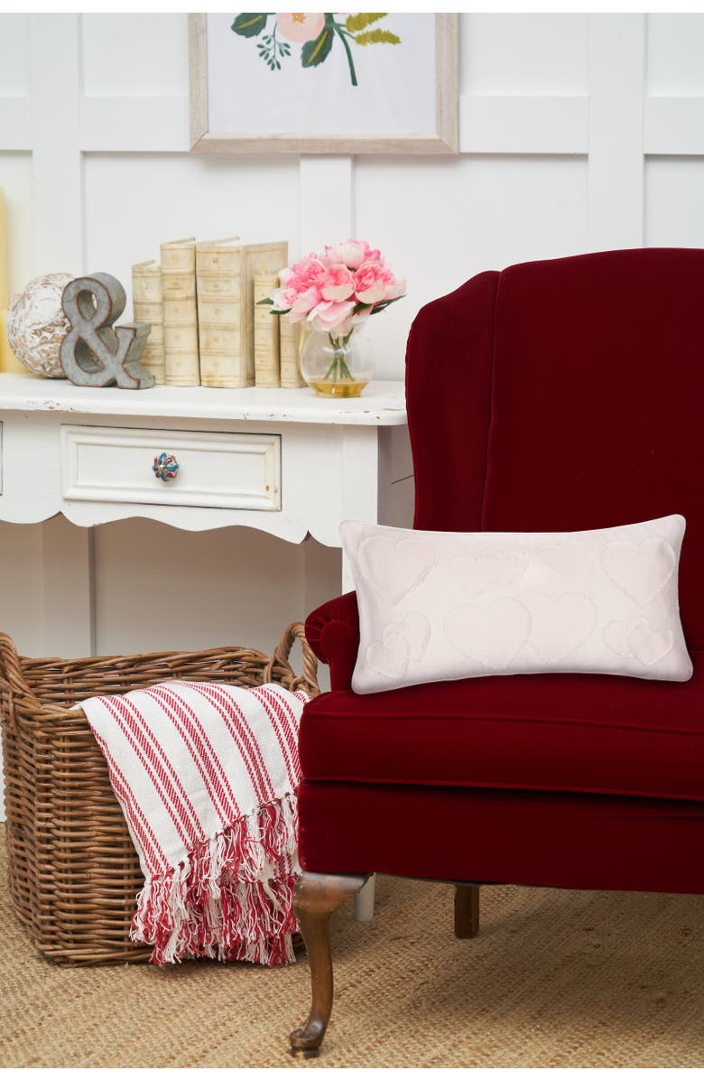 C&F Home White Heart Pattern Applique Accent Throw Pillow 12" x 24", Alternate, color, White