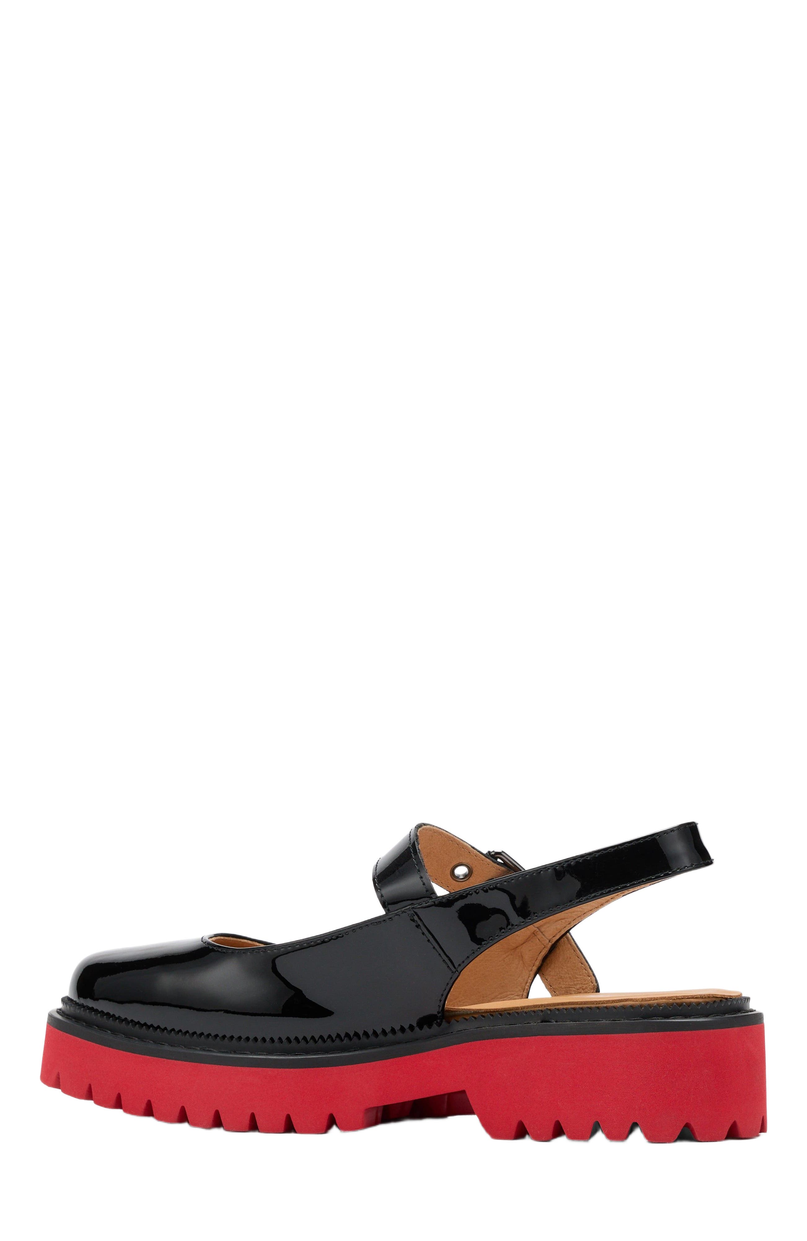 Luna Leather Mary Jane Lug Slingbacks, Alternate, color, Black/Red