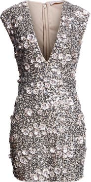 Ramy Brook Lacey Rosette Appliqué Sequin Minidress