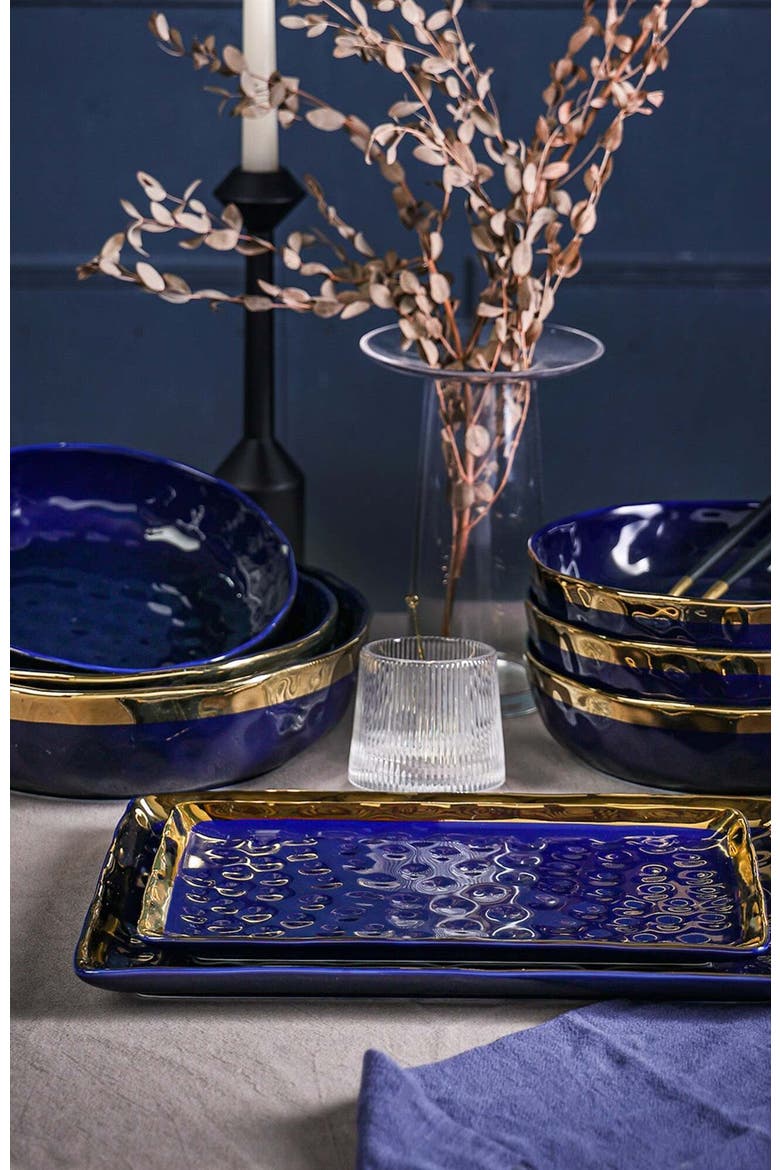 Florian Porcelain 2-Piece Serving Rectangular Plate Set, Alternate, color, Blue