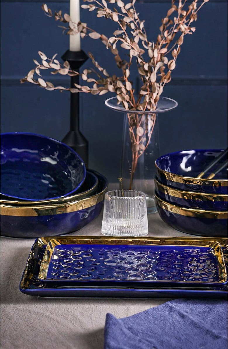 Stone Lain Florian Porcelain 2-Piece Serving Rectangular Plate Set, Alternate, color, Blue