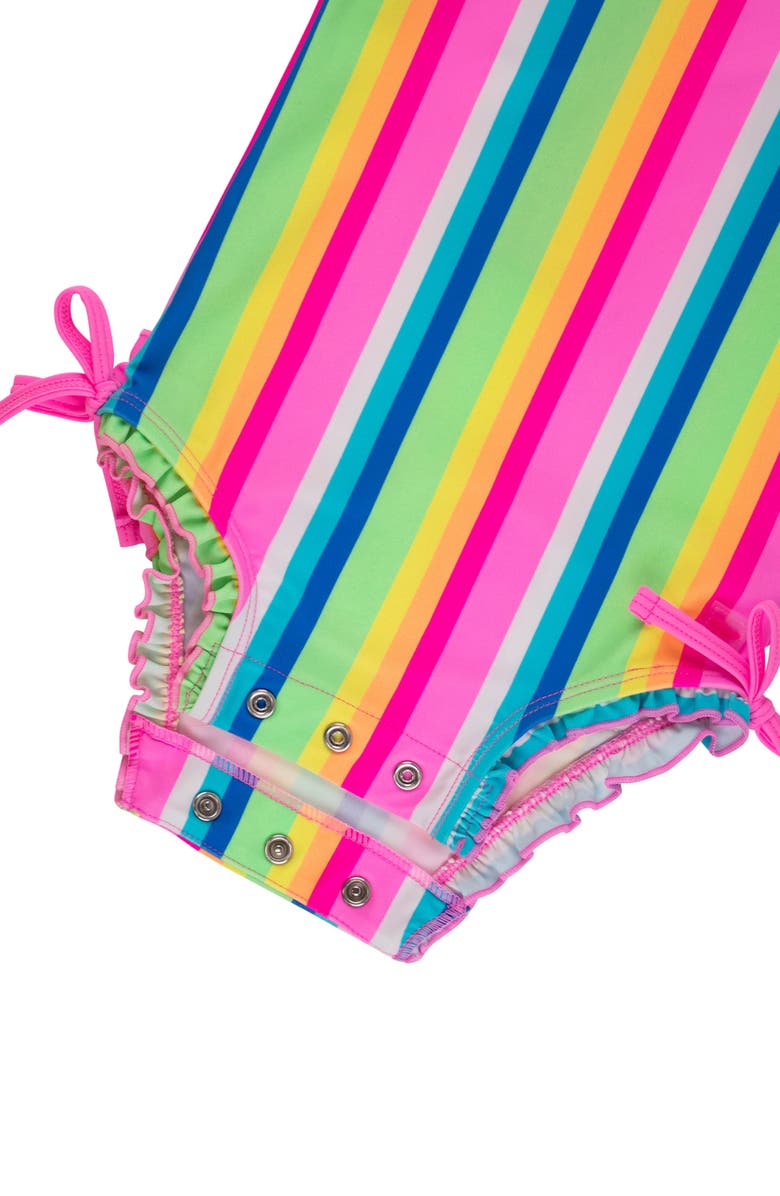 RuffleButts Kids' Seersucker One-Piece Rashguard Swimsuit, Alternate, color, Pink Multi
