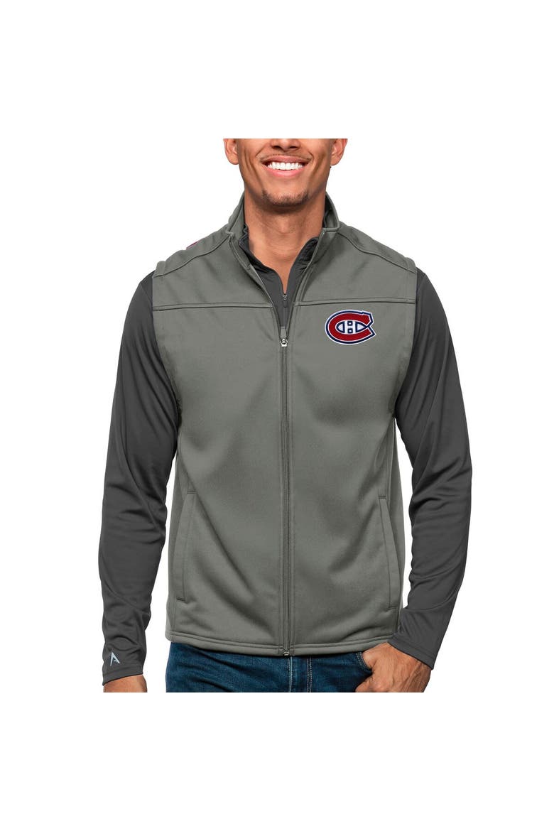 Men's Antigua Steel Montreal Canadiens Links Full-Zip Golf Vest, Main, color, Steel
