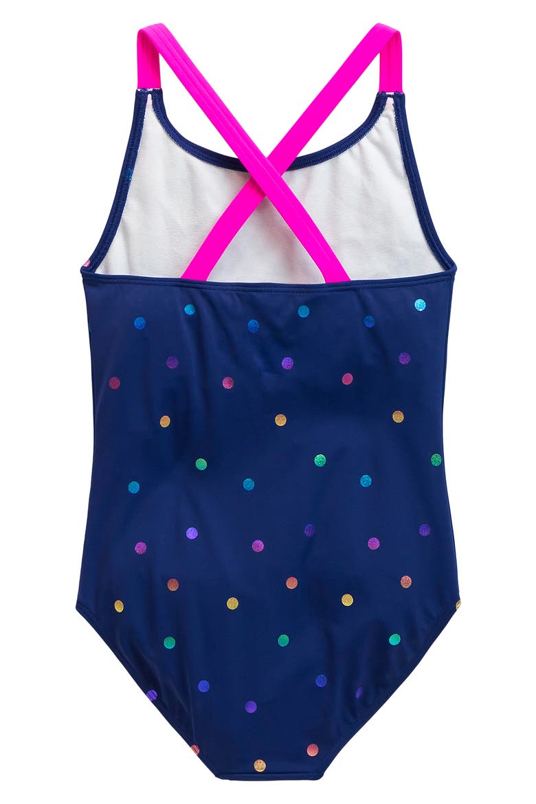 Kids' Cross Back One-Piece Swimsuit, Alternate, color, RAINBOW FOIL CONFETTI SPOT