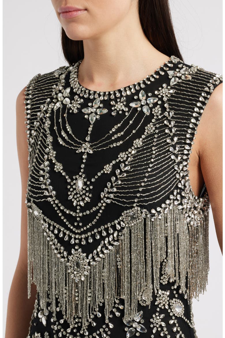 Beaded Fringe Cocktail Dress, Alternate, color, SILVER