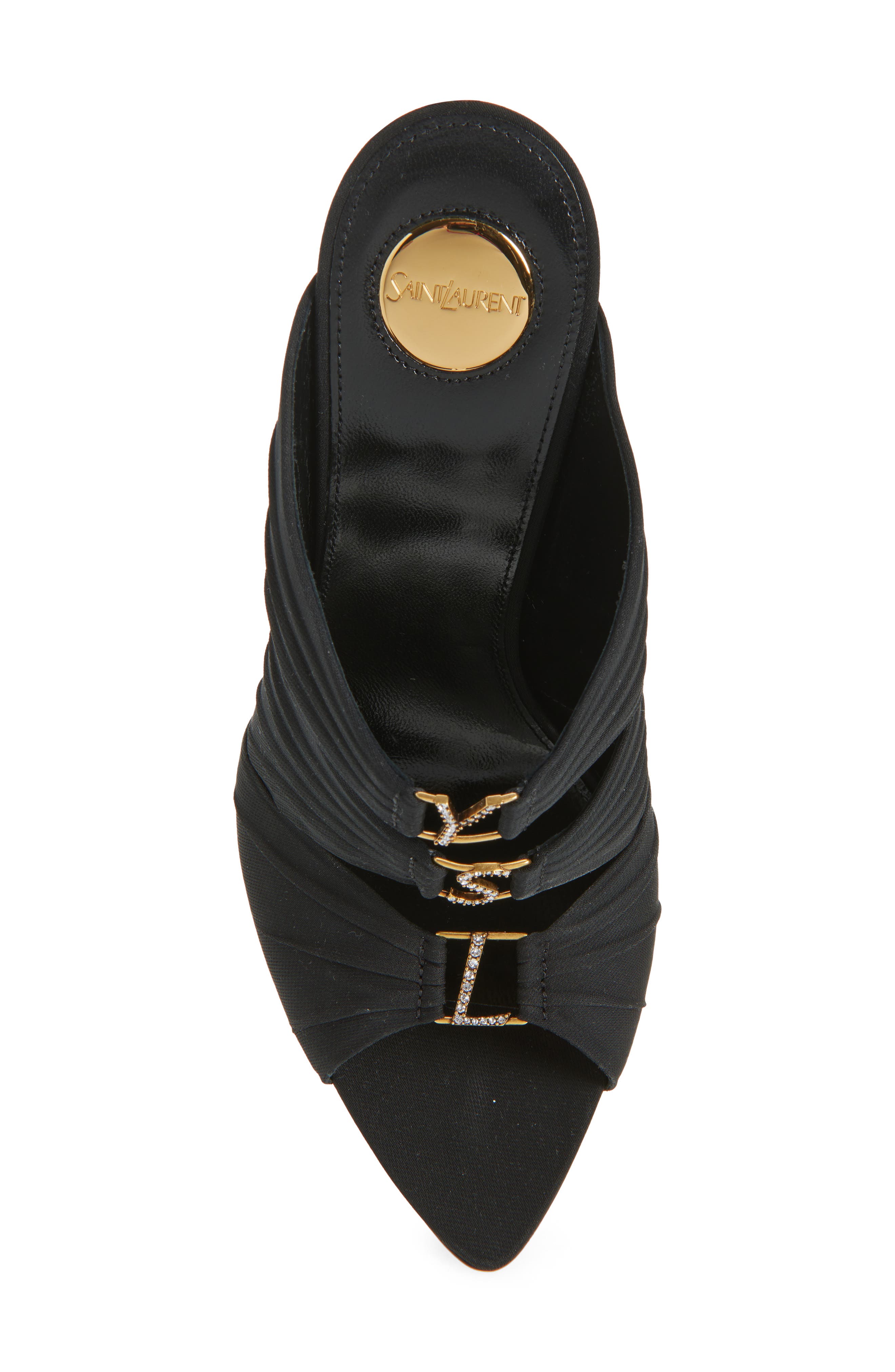 Saint Laurent Emilie Strass Logo Slide Sandal, Alternate, color, Black