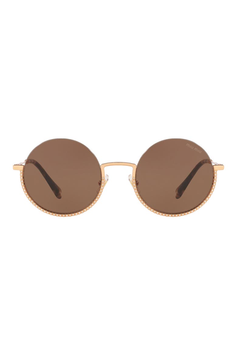 52mm Round Sunglasses, Main, color, PINK GOLD / BROWN