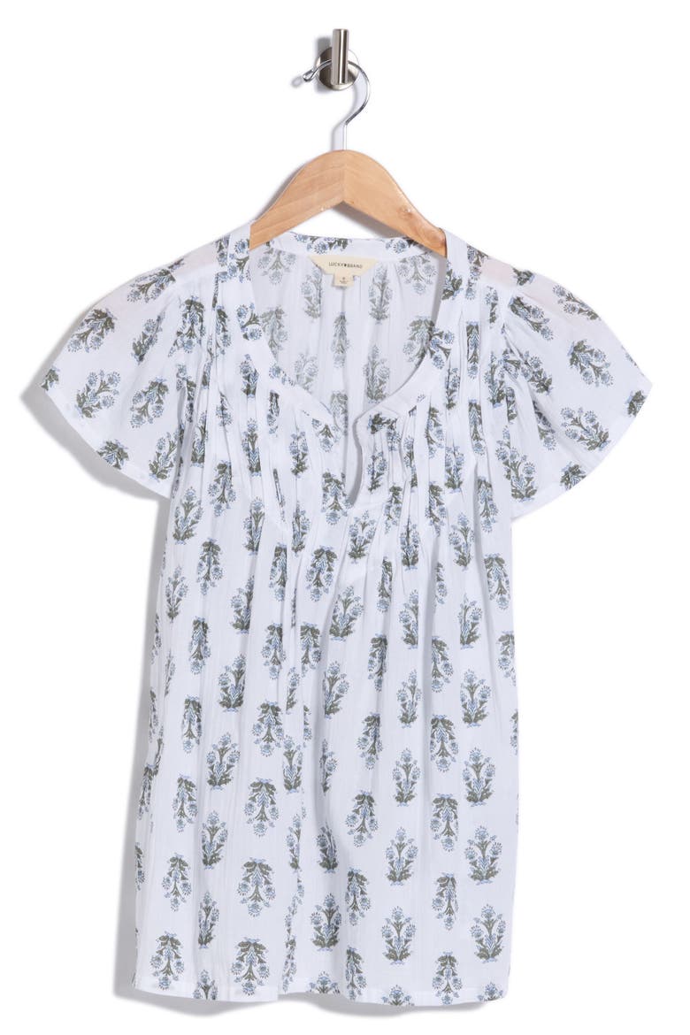 Floral Cap Sleeve Cotton Top, Alternate, color, WHITE MULTI