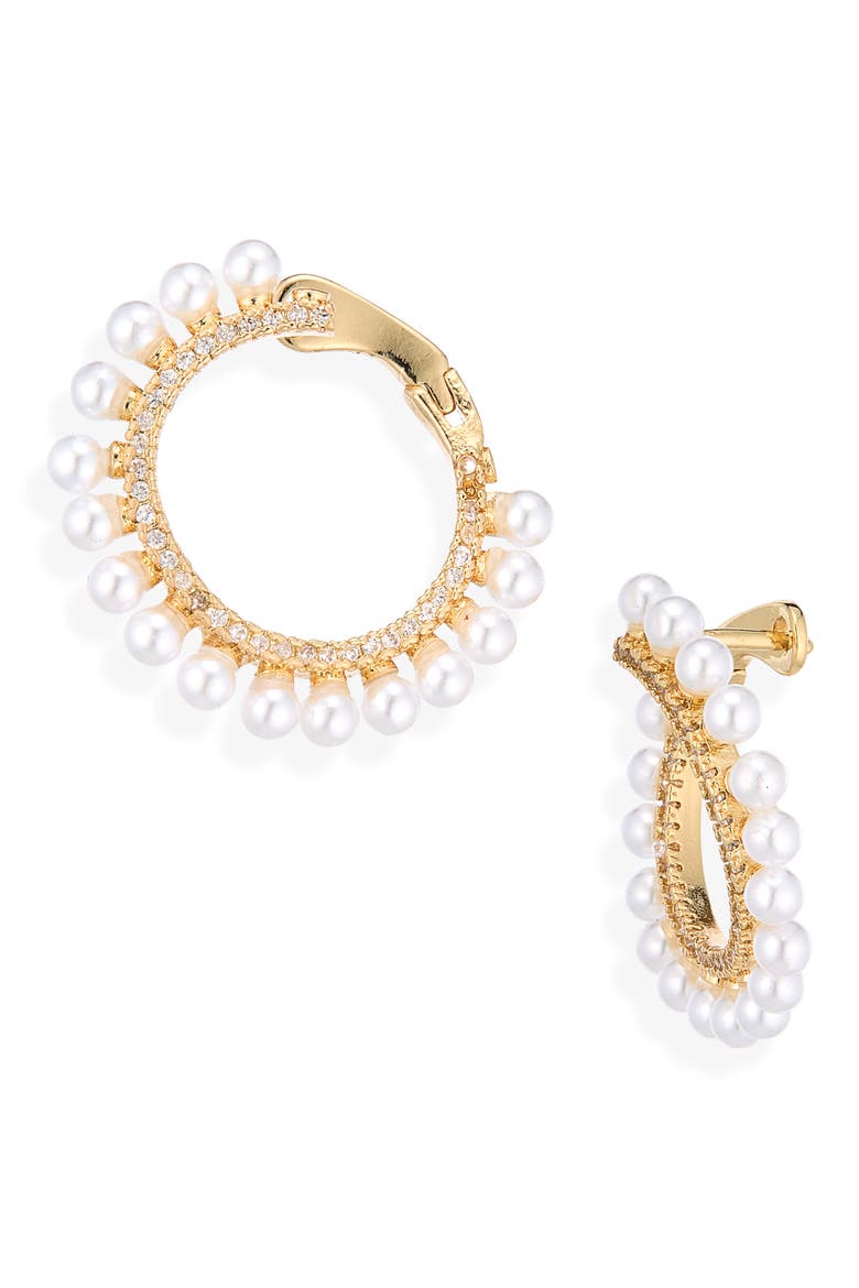 Faux Pearl Front/Back Earrings, Main, color, GOLD/ IVORY