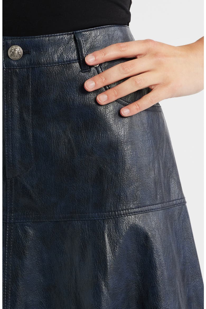 Rhea Faux Leather Midi Skirt, Alternate, color, NAVY