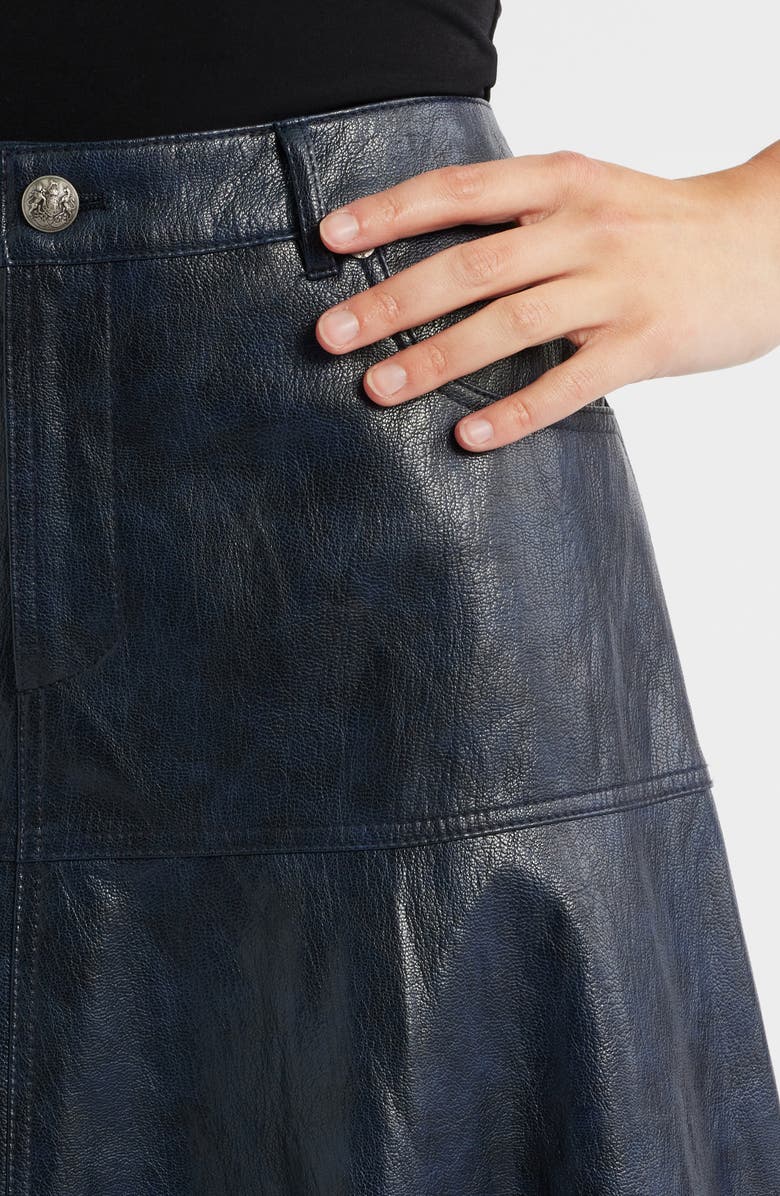 KOBI HALPERIN Rhea Faux Leather Midi Skirt, Alternate, color, Navy
