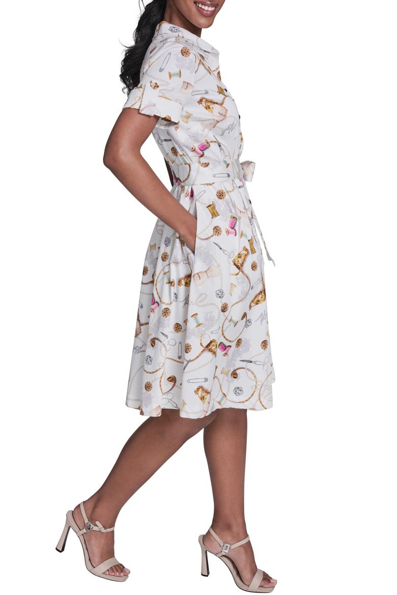 Print Tie Waist Shirtdress, Alternate, color, SOFT WHITE MULTI
