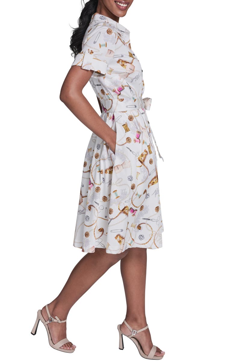 KARL LAGERFELD PARIS Print Tie Waist Shirtdress, Alternate, color, Soft White Multi