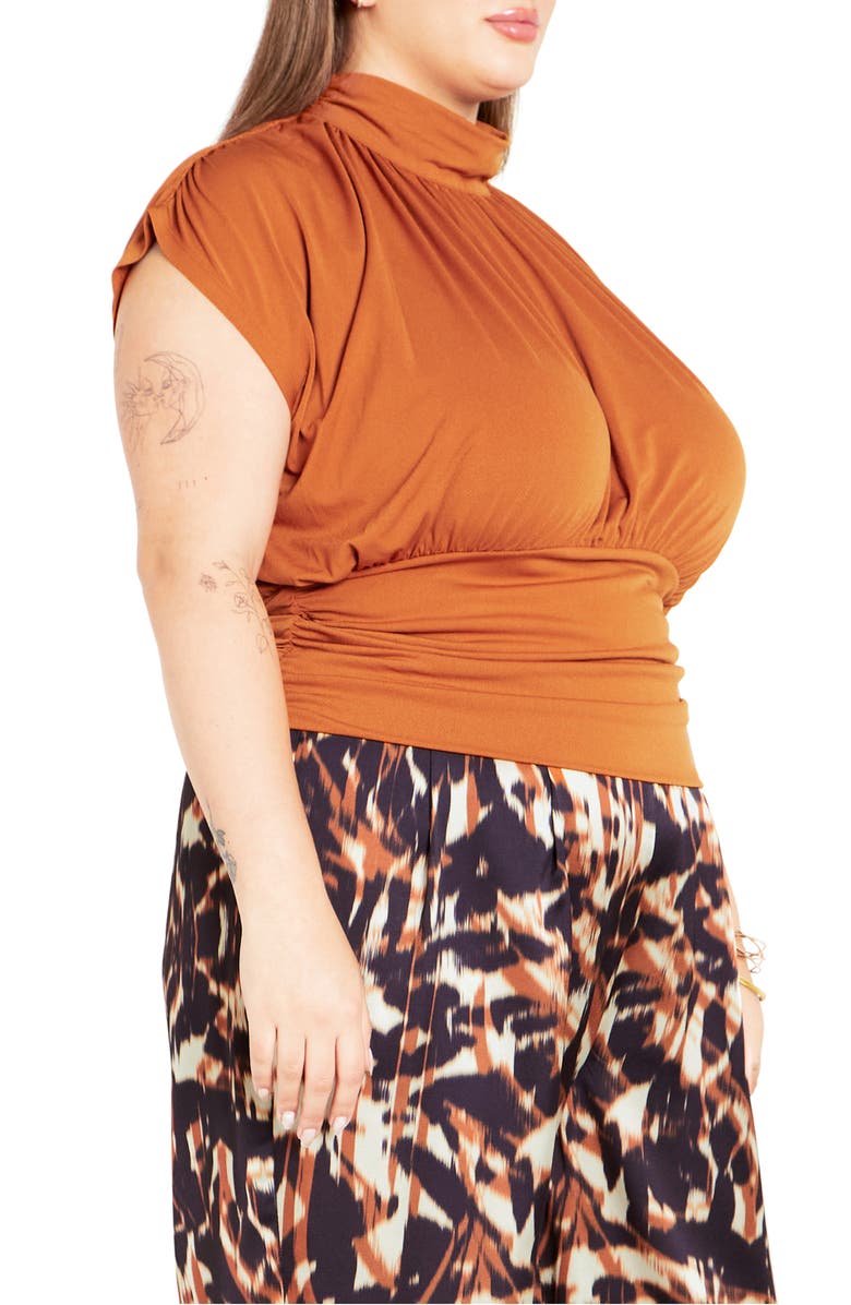 City Chic Kamryn Mock Neck Cap Sleeve Top, Alternate, color, Toffee