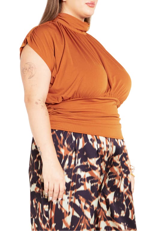 City Chic Kamryn Mock Neck Cap Sleeve Top In Brown