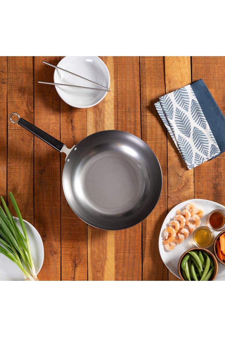 Uncoated Carbon Steel Stir Fry Pan with Phenolic Handle, 12-Inch, Alternate, color, Metallic Silver