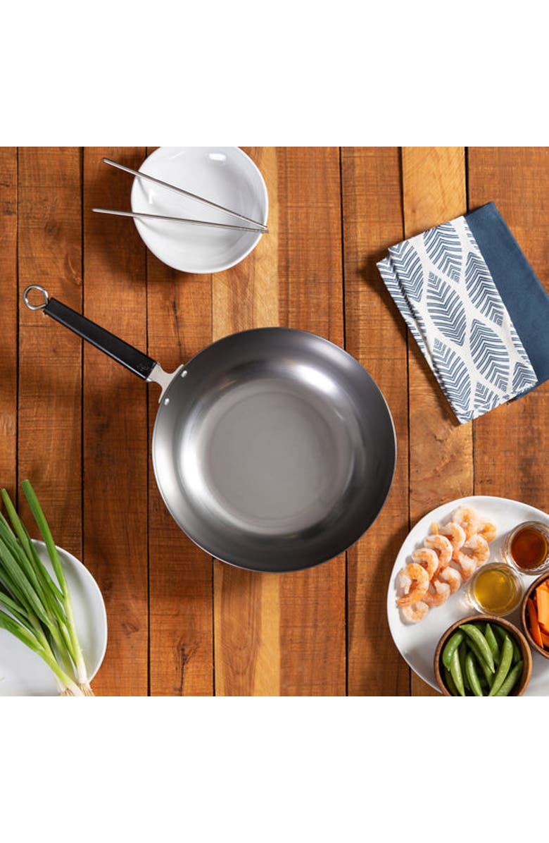 JOYCE CHEN Uncoated Carbon Steel Stir Fry Pan with Phenolic Handle, 12-Inch, Alternate, color, Metallic Silver