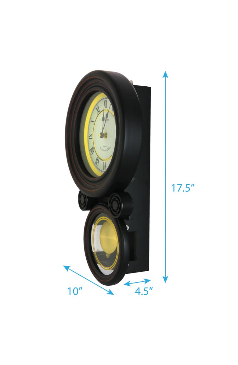 Bedford Clock Collection 16.5in Contemporary Round Wall Clock with Pendulum, Alternate, color, Black