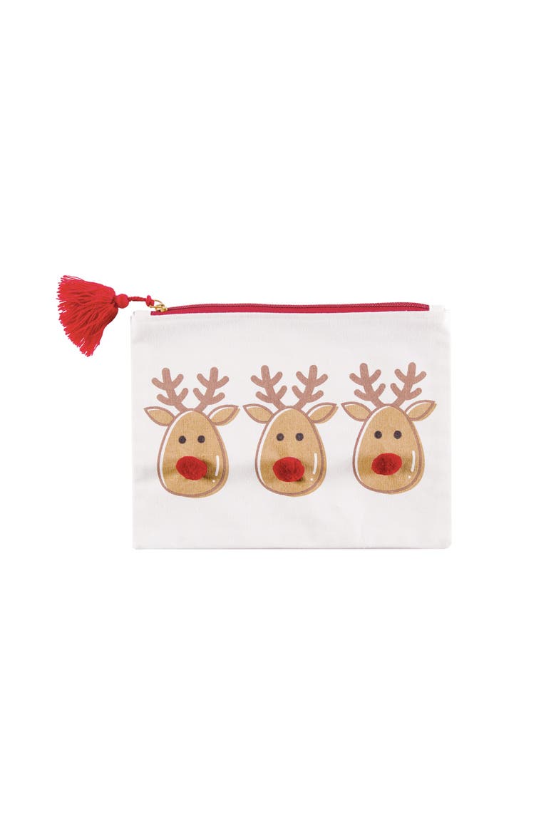 9" x 12" Reindeers Christmas Zipper Makeup Bag Organizer Pouch, Main, color, Brown