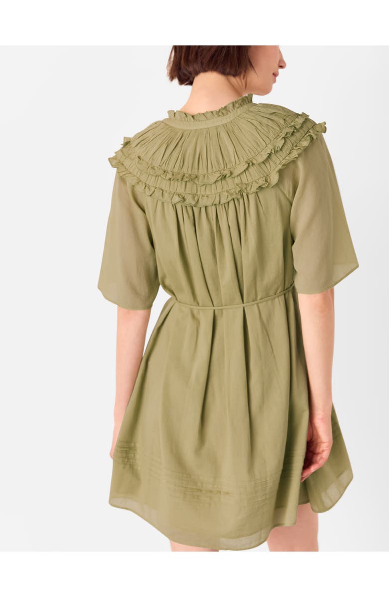 Whistles Short Sleeve Cotton Frill Mini Dress, Alternate, color, Khaki