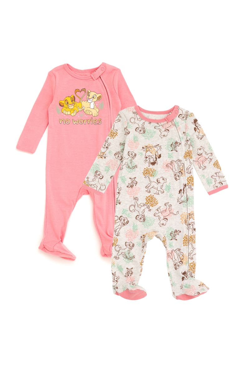 Lion King 2-Pack Footed Sleep N' Play Coveralls, Main, color, Lion Pink Oatmeal