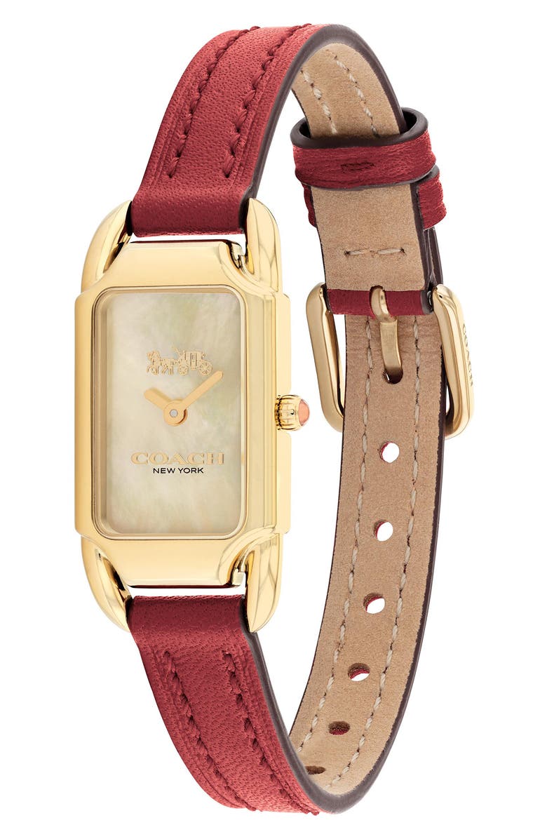 COACH Cadie Mother-of-Pearl Tank Leather Strap Watch, 17.5mm x 28.5mm, Alternate, color, White