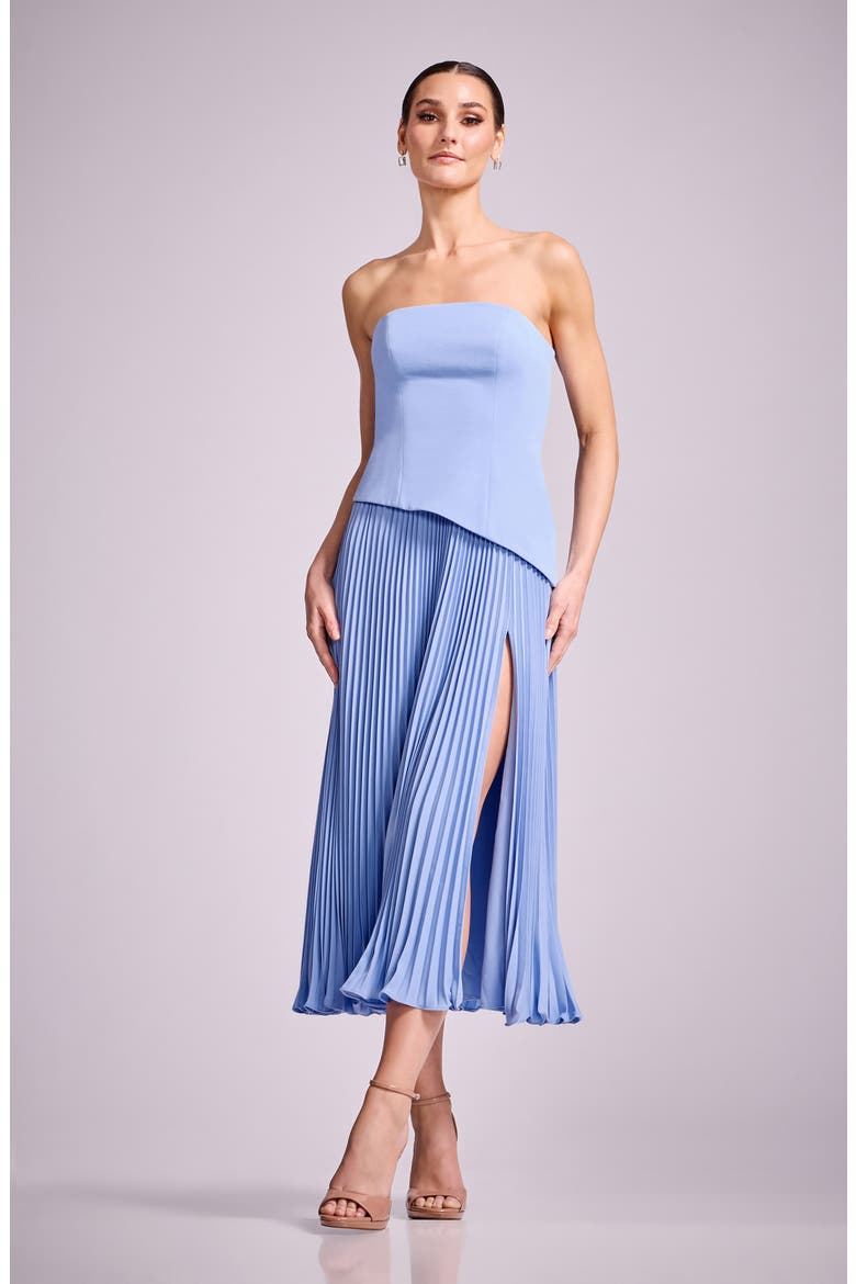 strapless full skirt midi dress Express Women's Mixed Media Strapless Drop Waist Midi Dress With Pockets in White Small