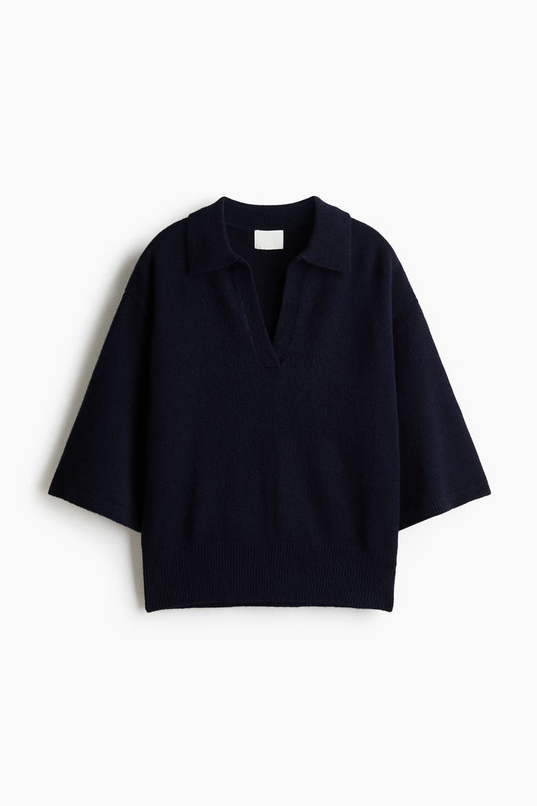 Fine-knit Polo Shirt, Alternate, color, Navy blue