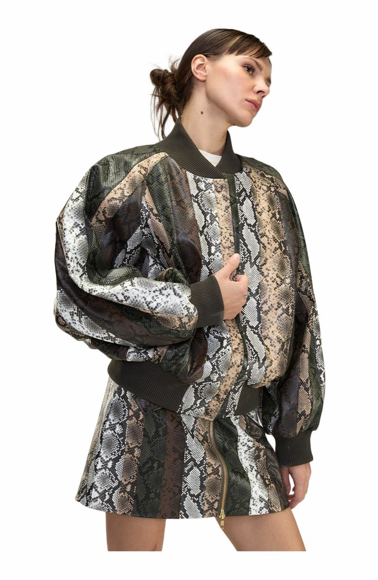 Cynthia Rowley Snake-Embossed Vegan Leather Bomber Jacket, Alternate, color, 