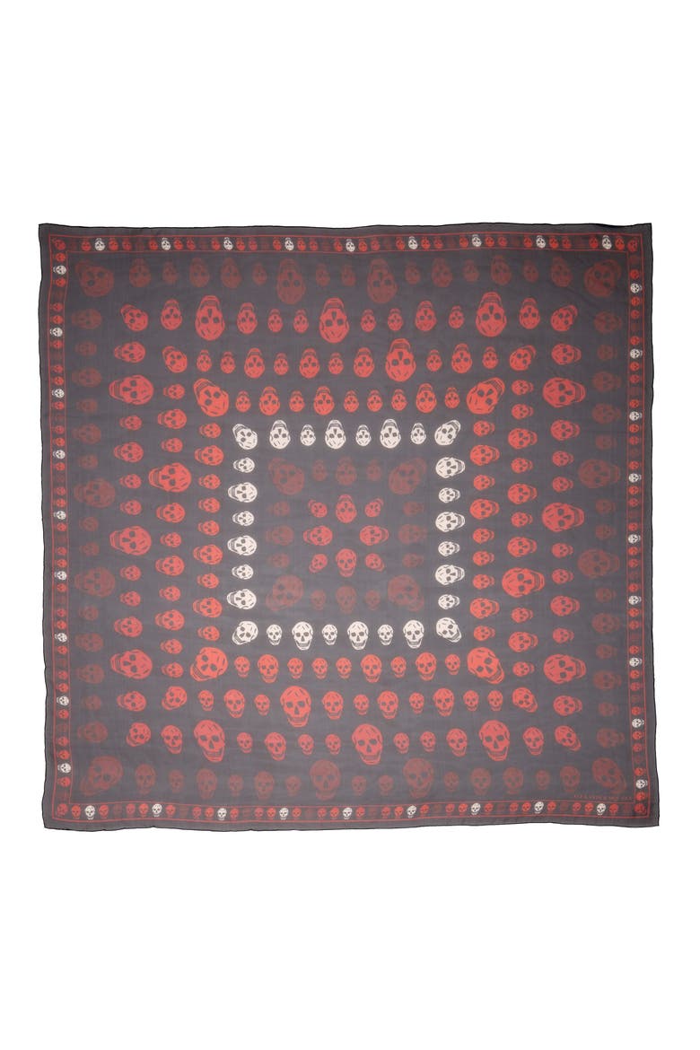 Alexander McQueen Skull Print Chiffon Scarf, Main, color, BLACK/ BORDEAUX