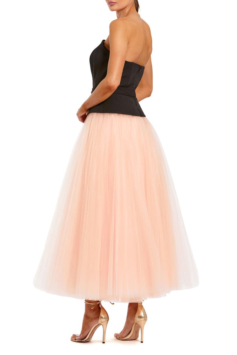 Strapless Midi Dress with Layered Tulle Skirt, Alternate, color, Black Pink
