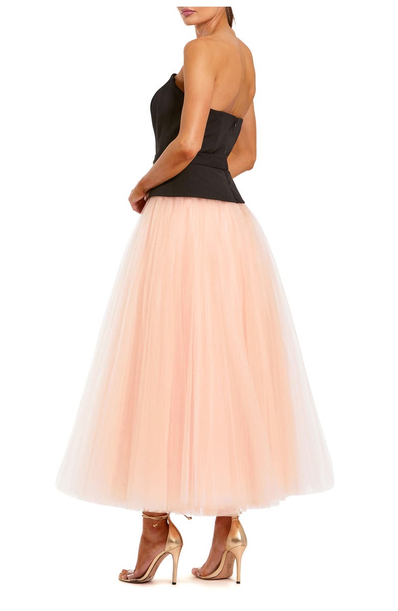 Mac Duggal Strapless Midi Dress with Layered Tulle Skirt, Alternate, color, Black Pink