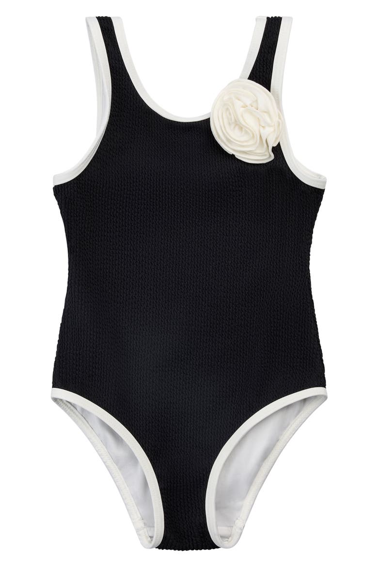 Kids' Coral Rosette One-Piece Swimsuit, Main, color, BLACK
