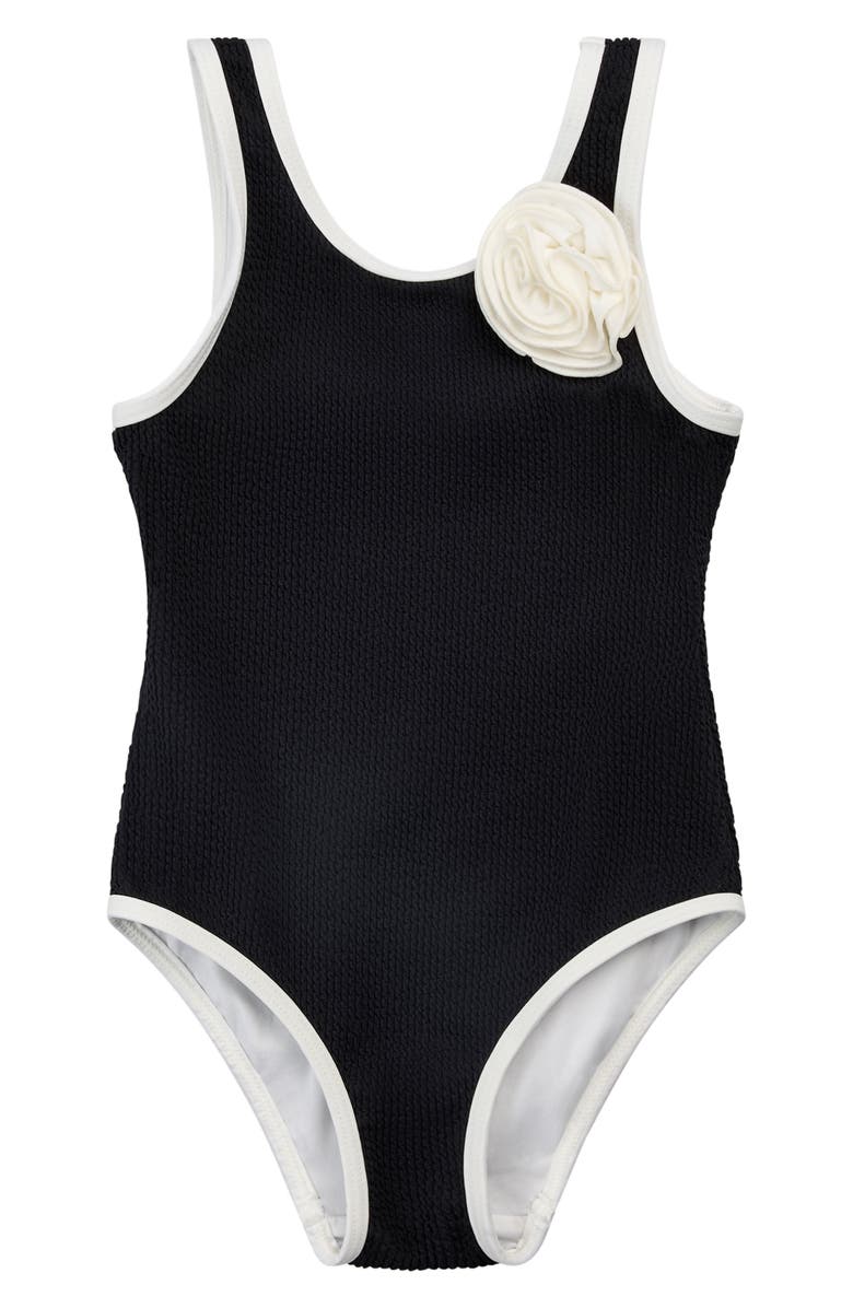 MILES THE LABEL Kids' Coral Rosette One-Piece Swimsuit, Main, color, Black