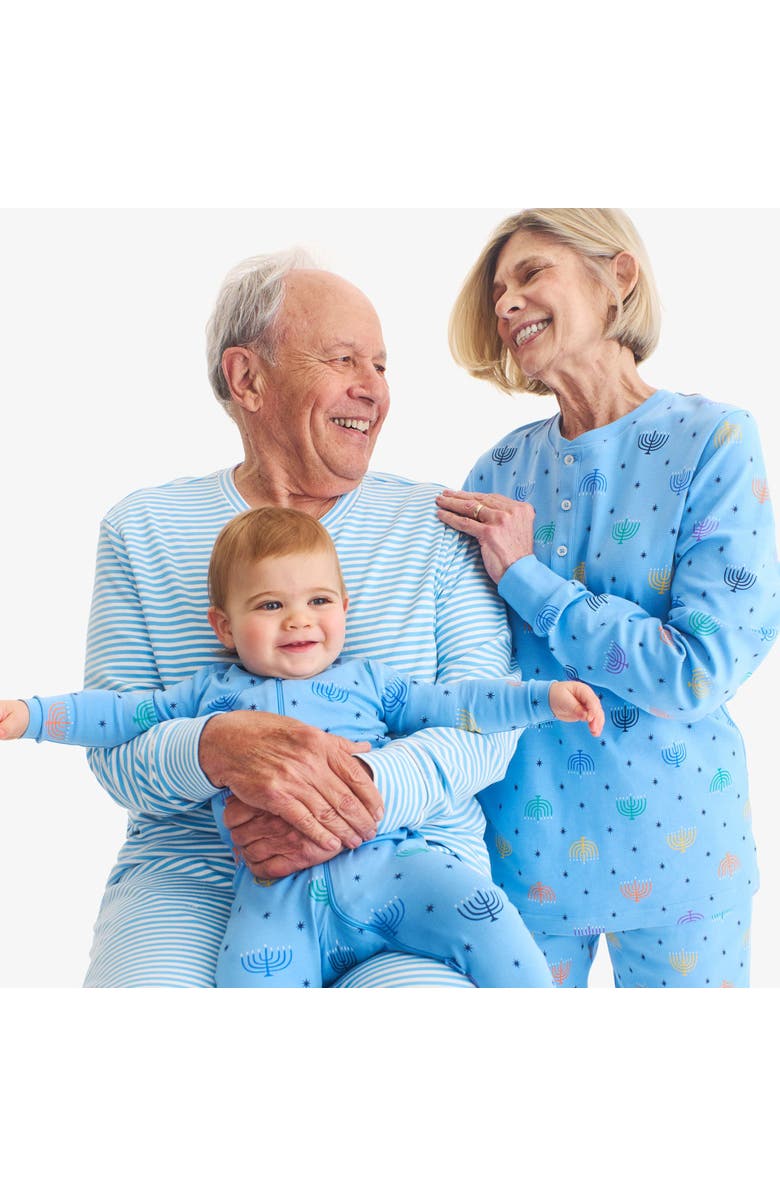 Primary Baby Organic Zip Footie In Rainbow Menorahs, Alternate, color, Cornflower