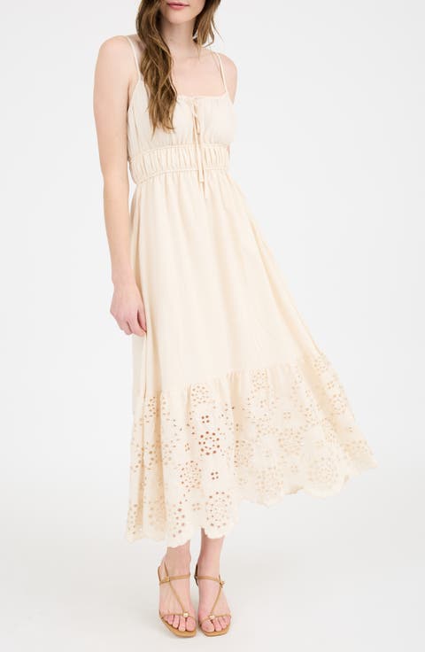 Embroidered Eyelet Empire Waist Midi Dress