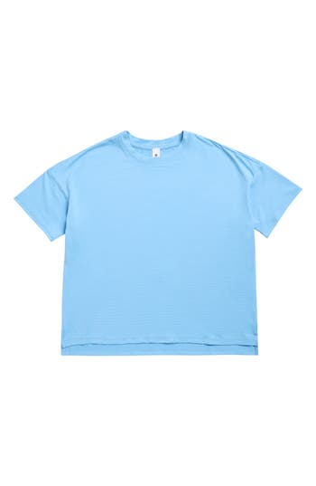 90 Degree By Reflex Deluxe Textured High Low Activewear T-shirt In Blue