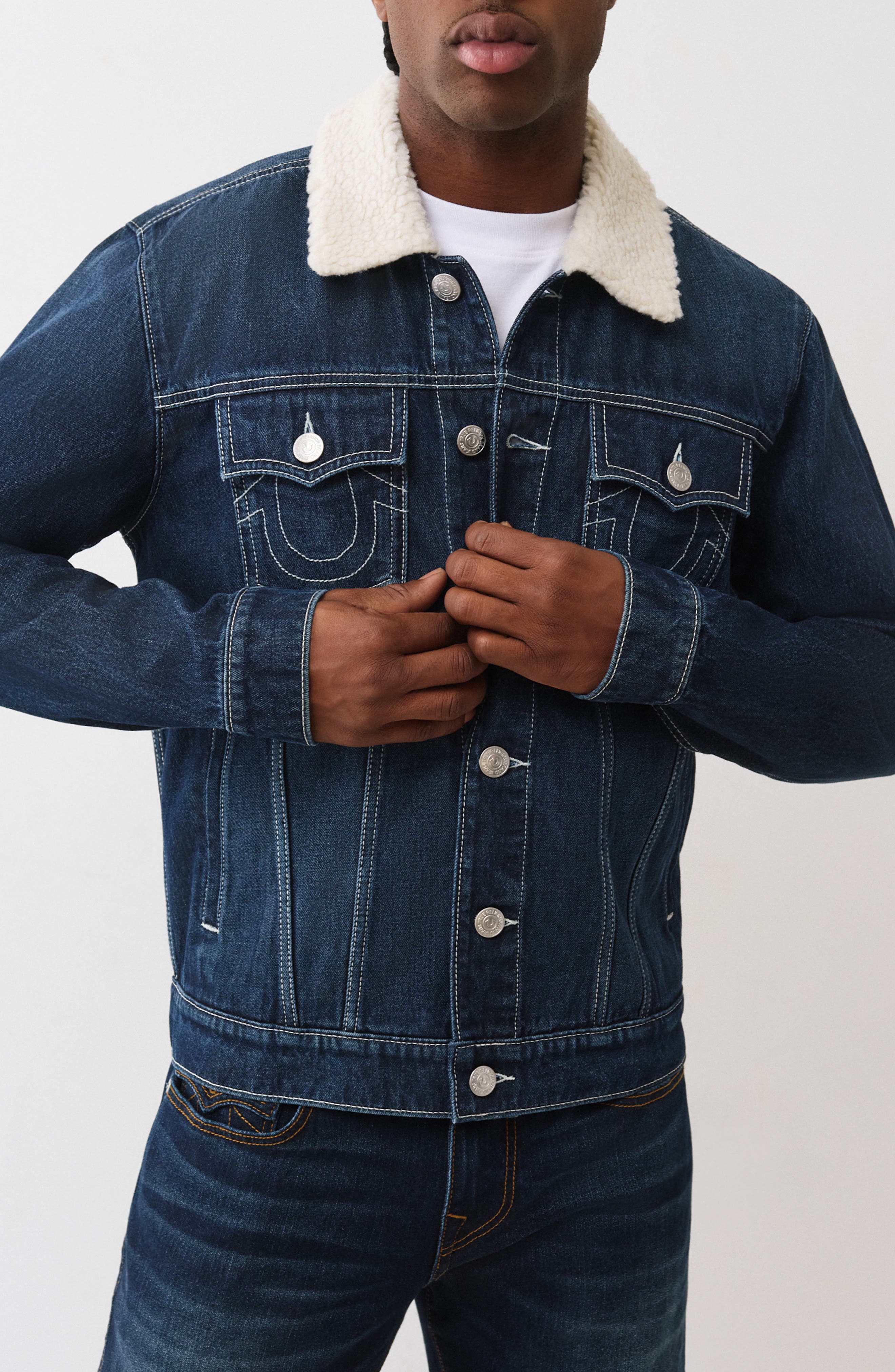 True Religion Jessie Faux Shearling Collar Denim Jacket