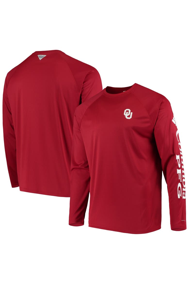 Men's Columbia Crimson Oklahoma Sooners Terminal Tackle Omni-Shade Raglan Long Sleeve T-Shirt, Main, color, Crimson