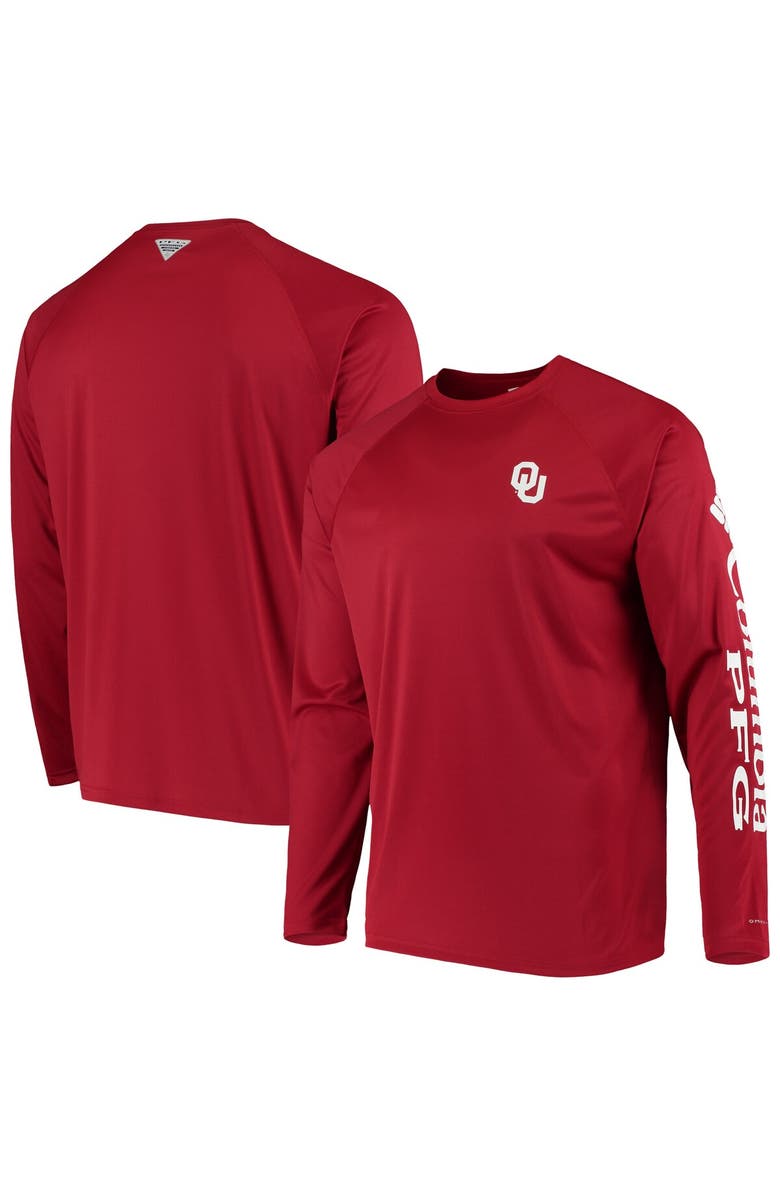 Columbia Men's Columbia Crimson Oklahoma Sooners Terminal Tackle Omni-Shade Raglan Long Sleeve T-Shirt, Main, color, Crimson