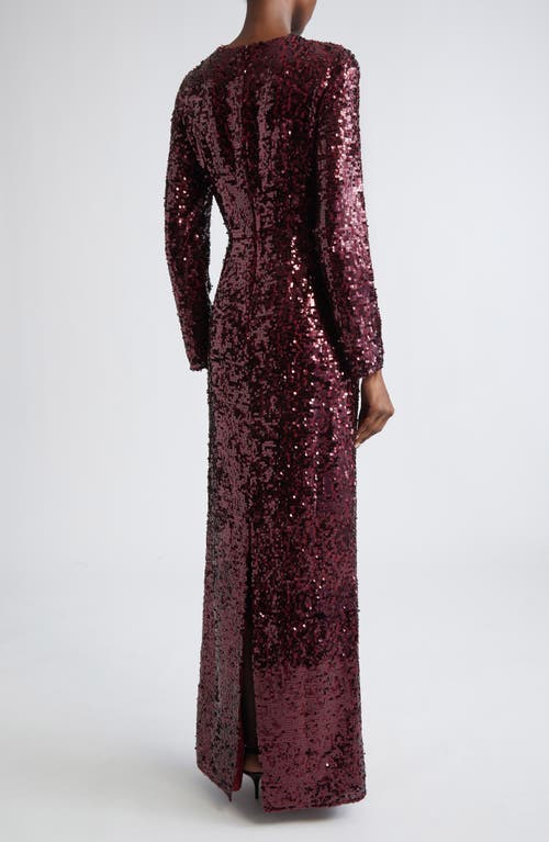 Erdem Embellished Sequin Long Sleeve Gown In Red