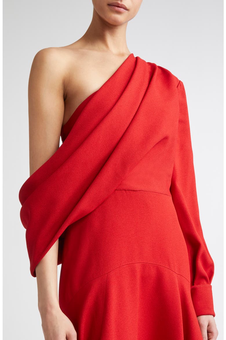 Sehima Draped One-Shoulder Crepe Dress, Alternate, color, RED