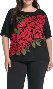 KARL LAGERFELD PARIS Floral Short Sleeve Sweater