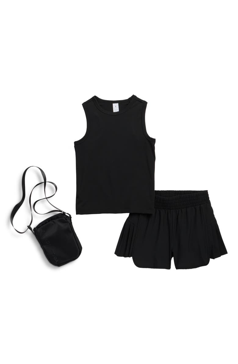 YOGALICIOUS Kids' Lunatek Around Town Tank, Shorts & Crossbody Bag Set, Main, color, Black