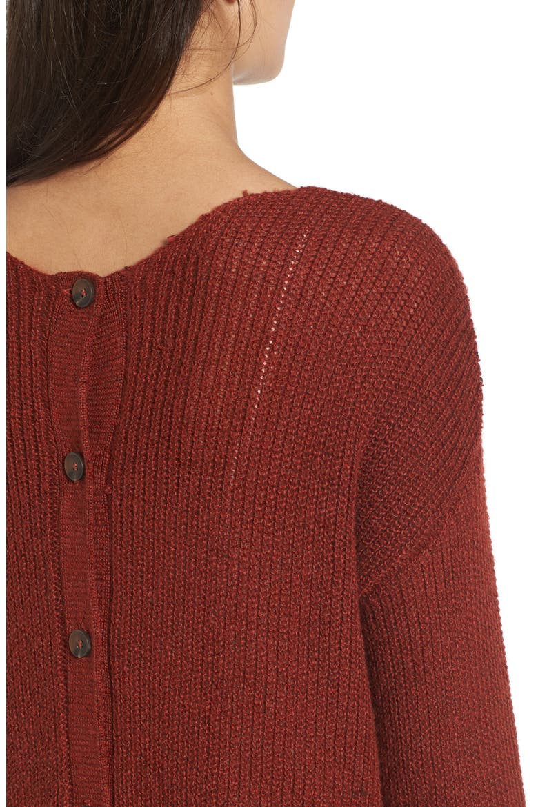 Button Back V-Neck Sweater, Alternate, color, RUST HENNA