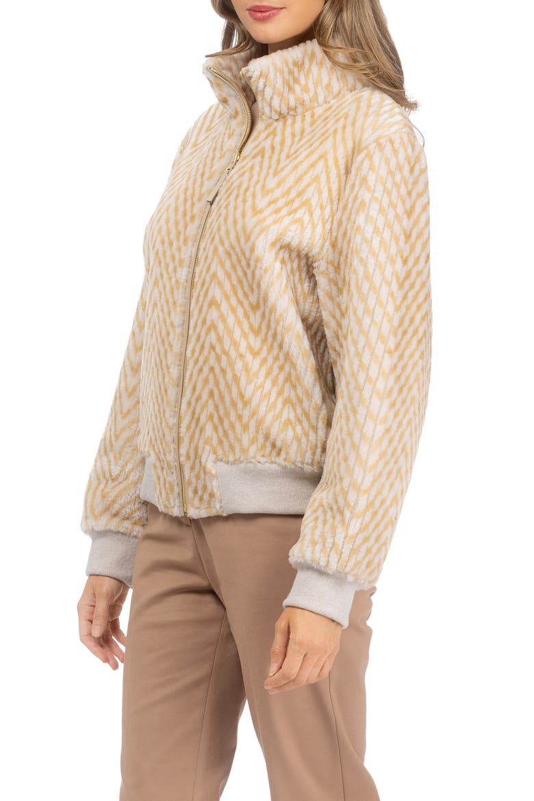 Reversible Chevron Printed Grooved Genuine Shearling Bomber Jacket, Alternate, color, Cream/Palomino