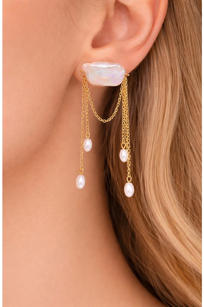Faux Pearl Tassel Drop Earrings, Alternate, color, GOLD