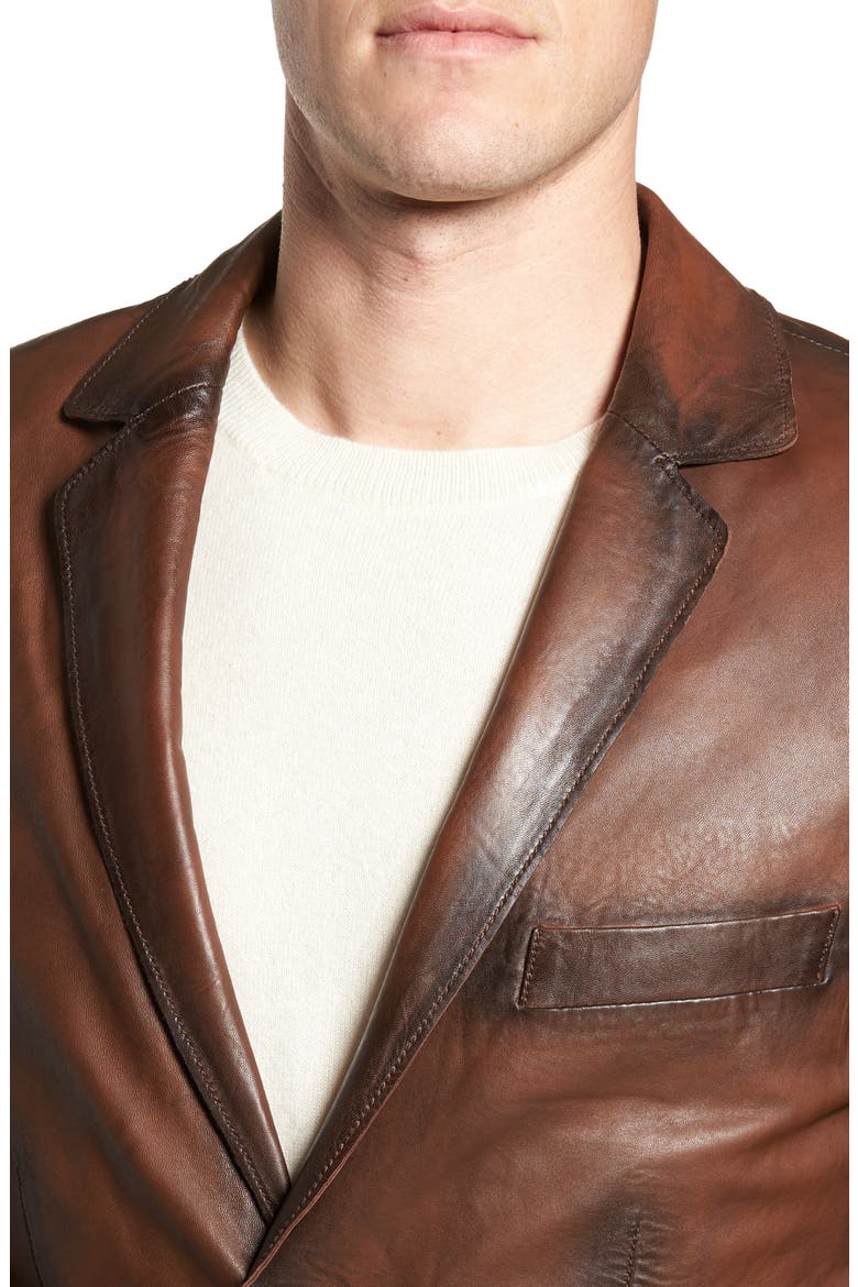 Vintage Leather Blazer, Alternate, color, BROWN
