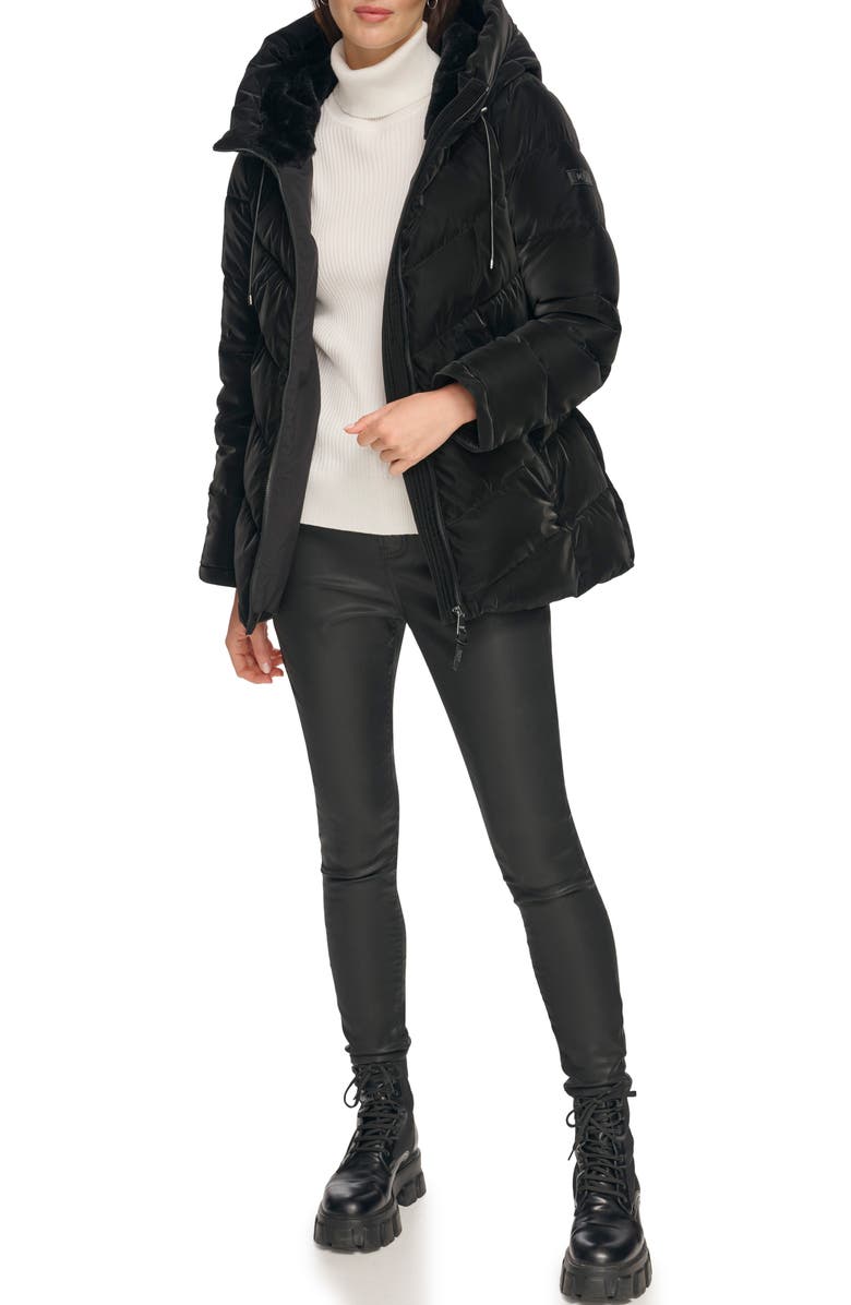 DKNY Water Resistant Faux Fur Lined Hood Puffer Jacket, Alternate, color, 