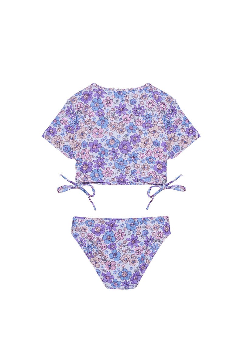 Gottex Kids Vintage Flower Short Sleeve Side Tie Swim Set, Alternate, color, Multi-Violet